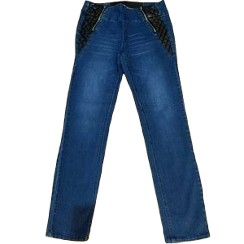 Boom Boom Jeans with quilted black vegan/faux leather panels dark wash L